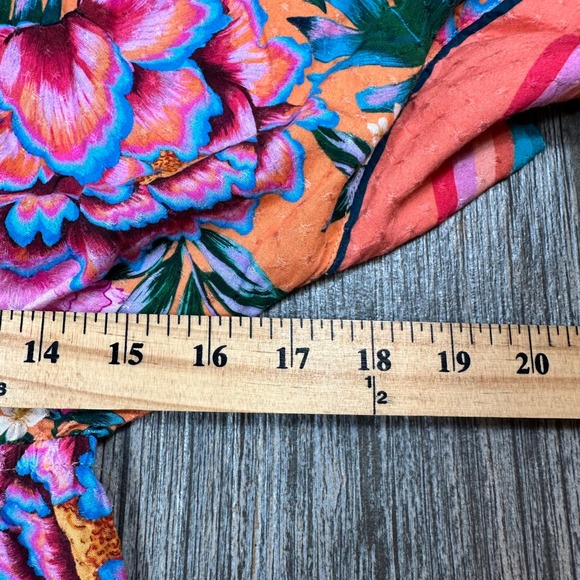 FARM Rio for‎ Anthropologie Orange Floral Kimono Sleeve Romper Shorts Size S - Picture 8 of 10